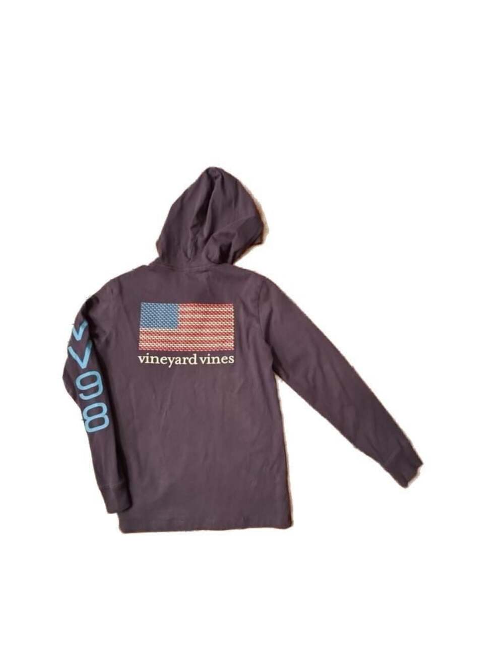 Vineyard Vines Kids Boys Navy Blue Long Sleeve Hoodie T-Shirt with Whale Flag Lo